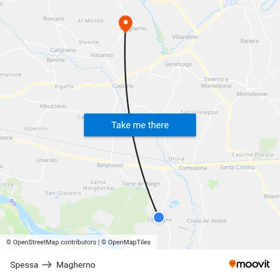 Spessa to Magherno map