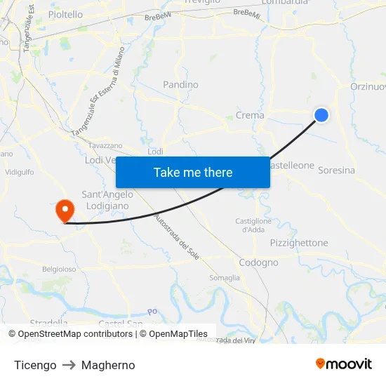 Ticengo to Magherno map