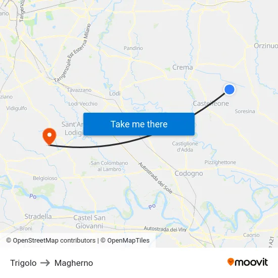Trigolo to Magherno map