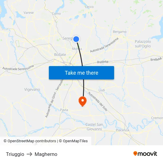 Triuggio to Magherno map