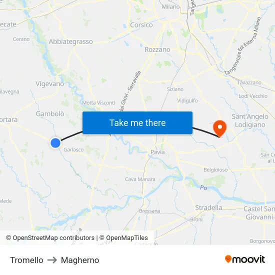 Tromello to Magherno map
