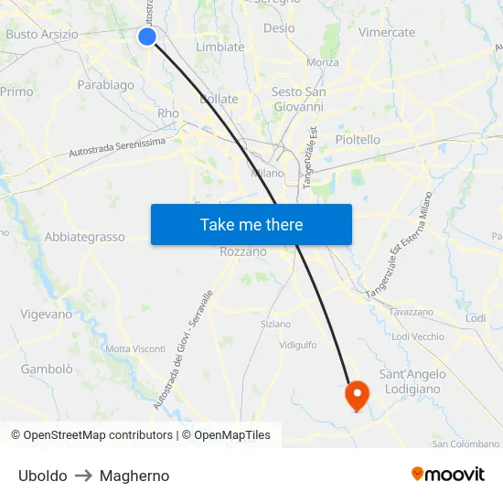 Uboldo to Magherno map