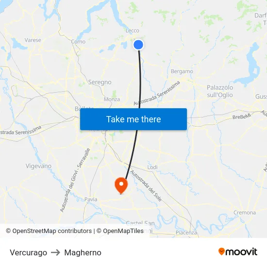 Vercurago to Magherno map