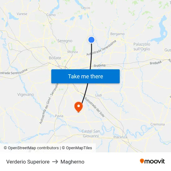 Verderio Superiore to Magherno map