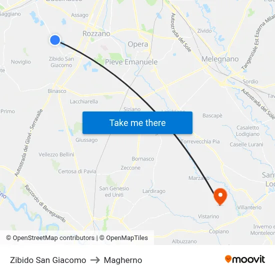 Zibido San Giacomo to Magherno map