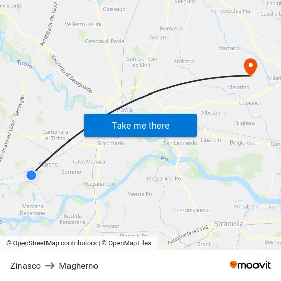Zinasco to Magherno map