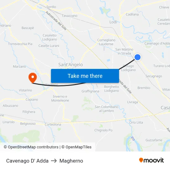 Cavenago D' Adda to Magherno map