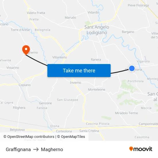 Graffignana to Magherno map