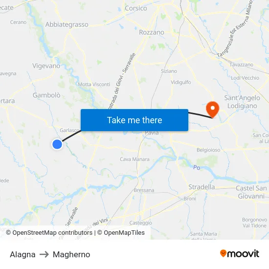 Alagna to Magherno map