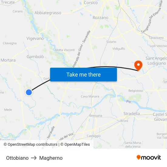 Ottobiano to Magherno map