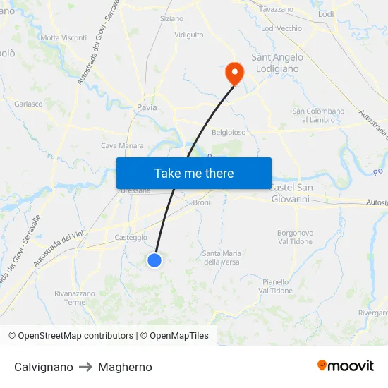 Calvignano to Magherno map