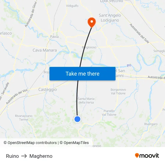 Ruino to Magherno map