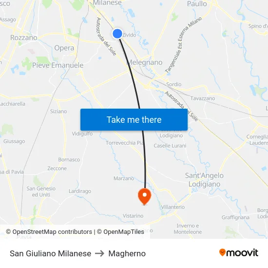 San Giuliano Milanese to Magherno map