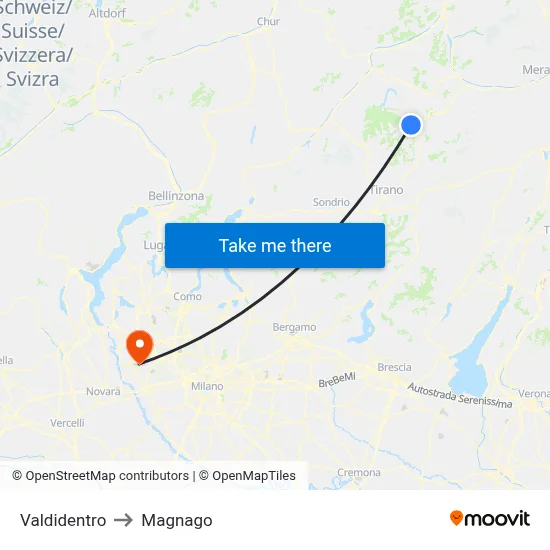 Valdidentro to Magnago map