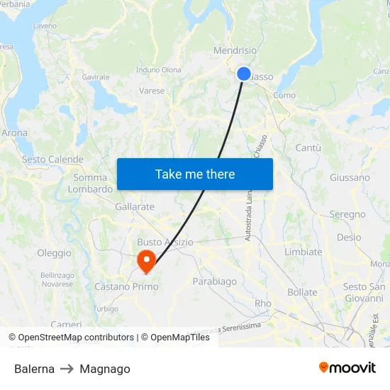 Balerna to Magnago map