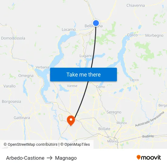 Arbedo-Castione to Magnago map