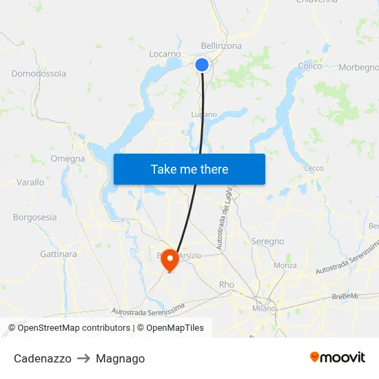 Cadenazzo to Magnago map