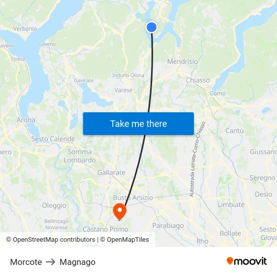 Morcote to Magnago map