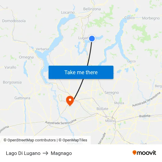 Lake of Lugano to Magnago map