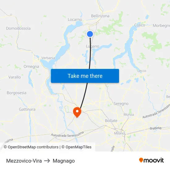Mezzovico-Vira to Magnago map