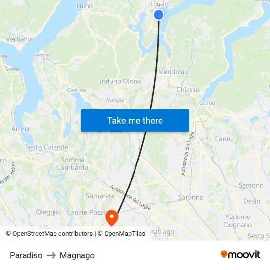 Paradiso to Magnago map