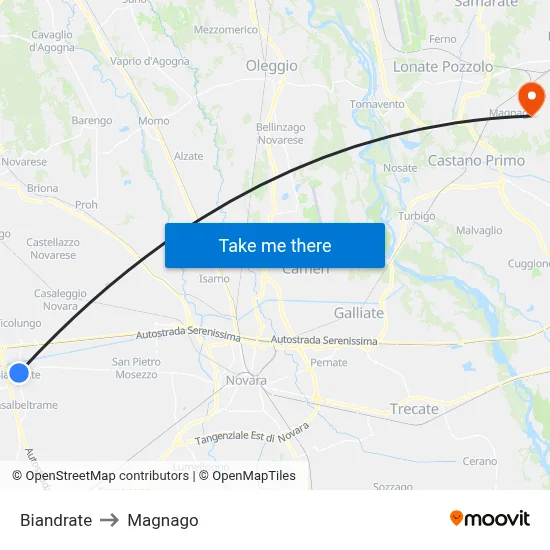 Biandrate to Magnago map