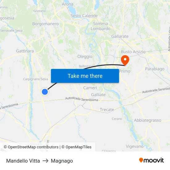 Mandello Vitta to Magnago map