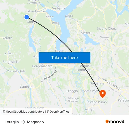 Loreglia to Magnago map