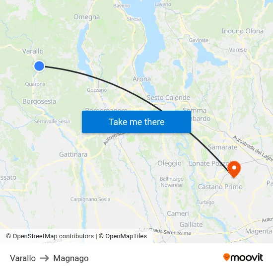 Varallo to Magnago map