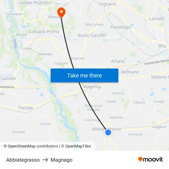 Abbiategrasso to Magnago map
