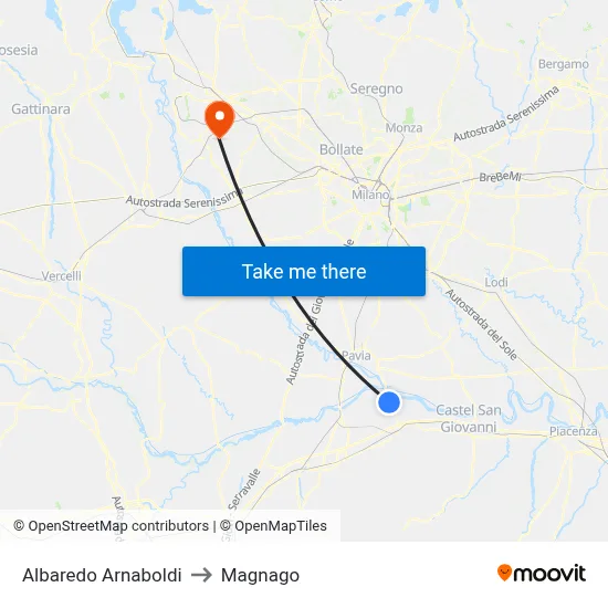 Albaredo Arnaboldi to Magnago map