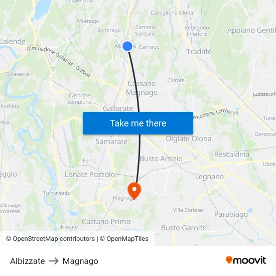 Albizzate to Magnago map