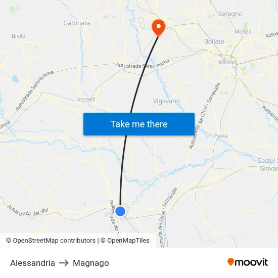 Alessandria to Magnago map