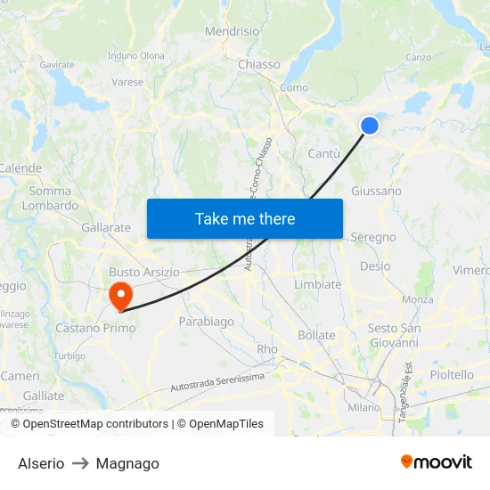 Alserio to Magnago map