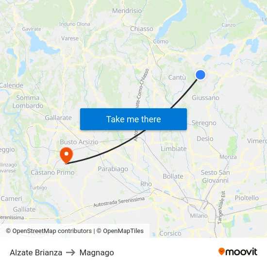 Alzate Brianza to Magnago map