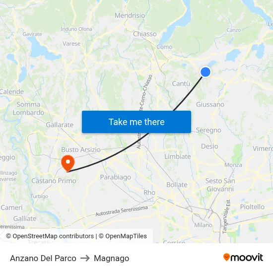 Anzano Del Parco to Magnago map