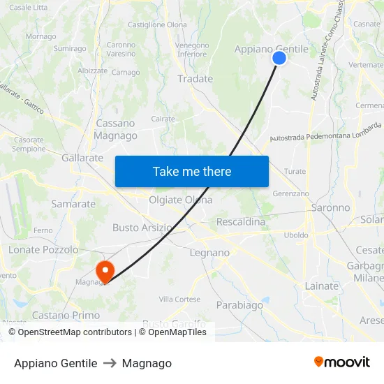 Appiano Gentile to Magnago map