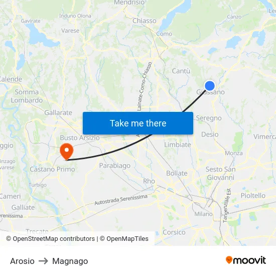 Arosio to Magnago map