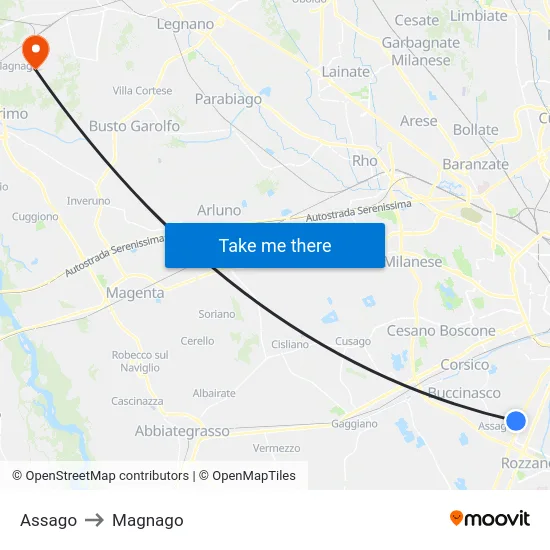 Assago to Magnago map