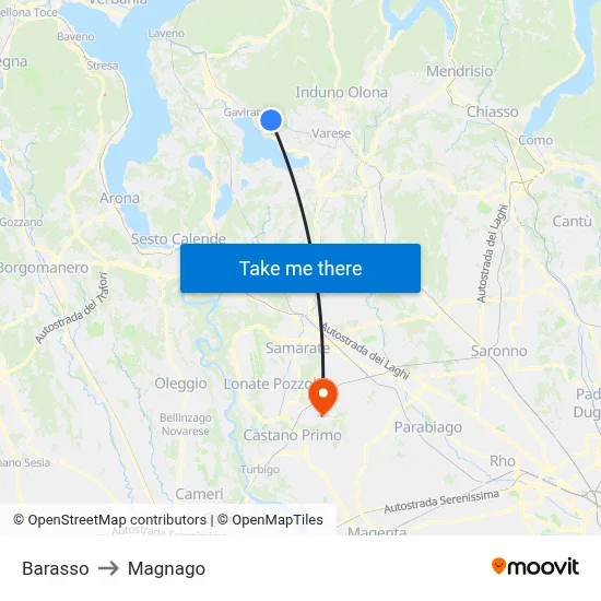 Barasso to Magnago map