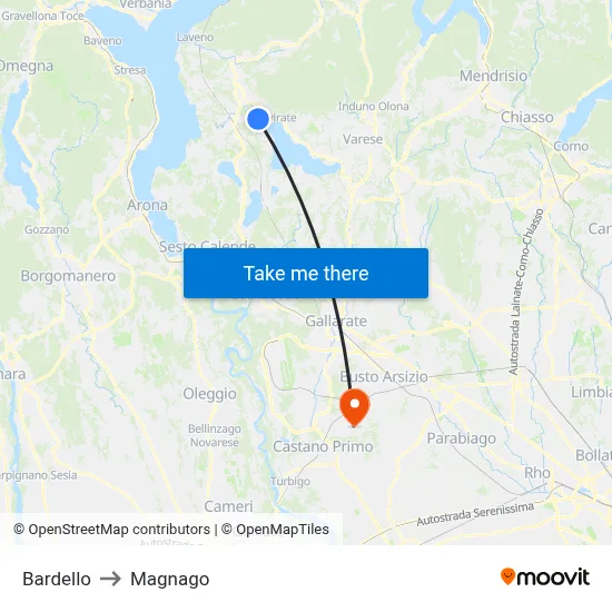Bardello to Magnago map