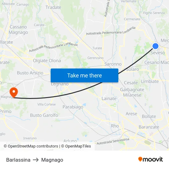 Barlassina to Magnago map