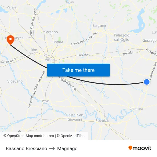 Bassano Bresciano to Magnago map