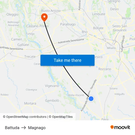 Battuda to Magnago map