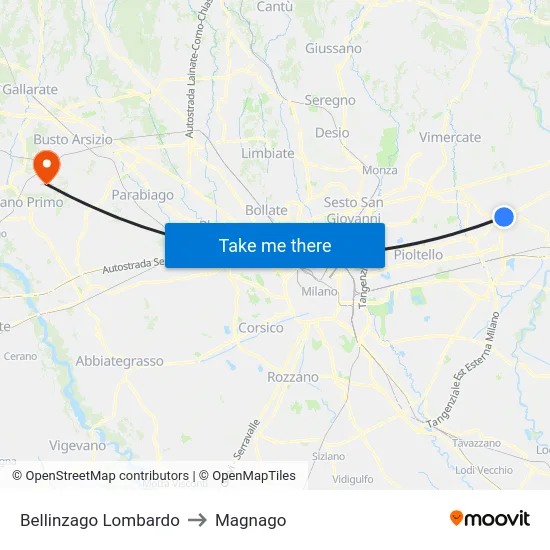 Bellinzago Lombardo to Magnago map