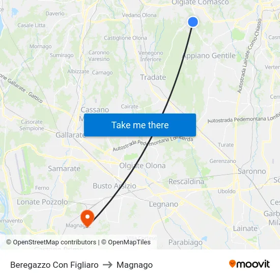 Beregazzo Con Figliaro to Magnago map