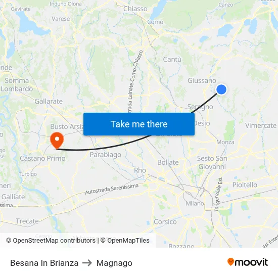 Besana In Brianza to Magnago map