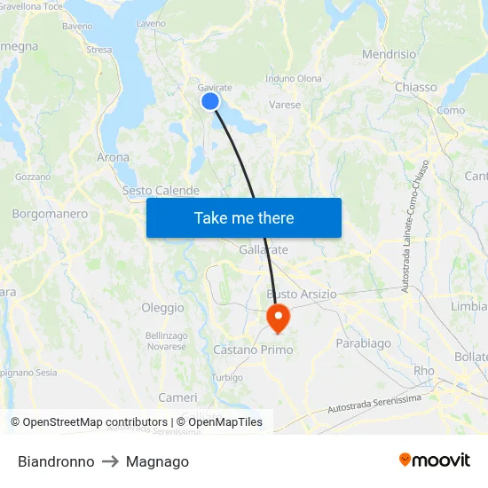 Biandronno to Magnago map
