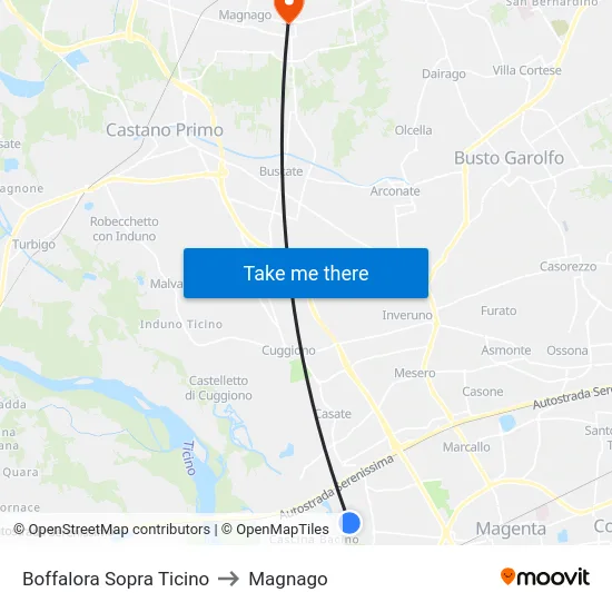 Boffalora Sopra Ticino to Magnago map