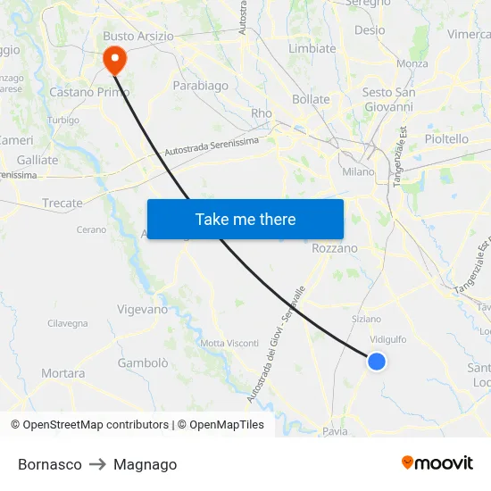 Bornasco to Magnago map